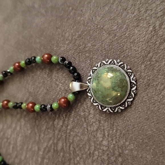 Handmade Agate Swarovski Pearl Czech Glass Pendant Necklace - Picture 2 of 8